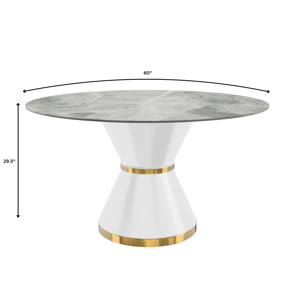 Modern Round Dining Table with a Glass/Stone Tabletop in Stainless Steel Seats 6 - 10 Qorvus Collection