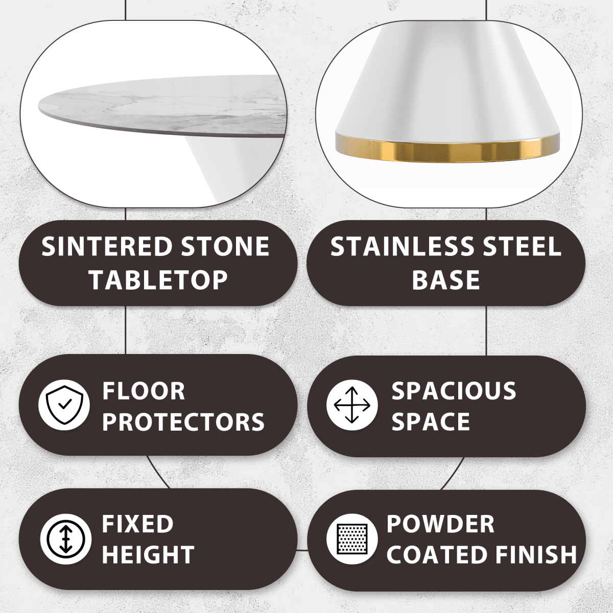 Modern Round Dining Table with a Glass/Stone Tabletop in Stainless Steel Seats 6 - 10 Qorvus Collection