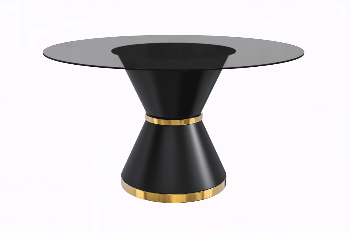 Modern Round Dining Table with a Glass/Stone Tabletop in Stainless Steel Seats 6 - 10 Qorvus Collection