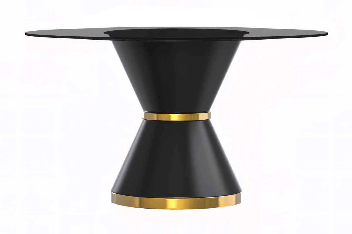 Modern Round Dining Table with a Glass/Stone Tabletop in Stainless Steel Seats 6 - 10 Qorvus Collection