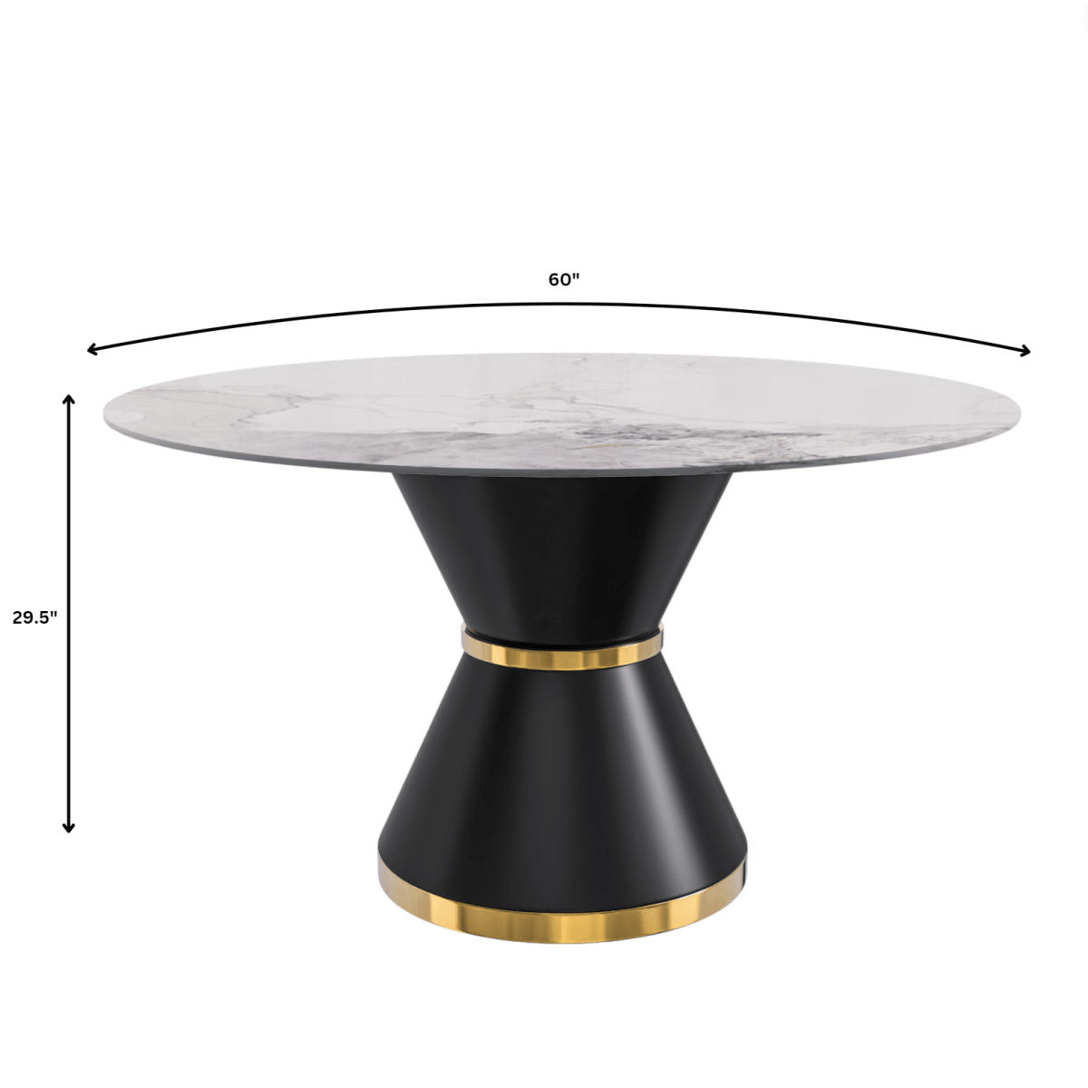 Modern Round Dining Table with a Glass/Stone Tabletop in Stainless Steel Seats 6 - 10 Qorvus Collection
