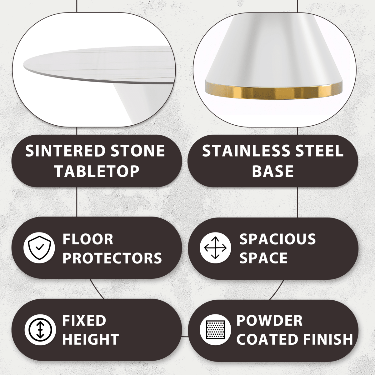 Modern Round Dining Table with a Glass/Stone Tabletop in Stainless Steel Seats 6 - 10 Qorvus Collection