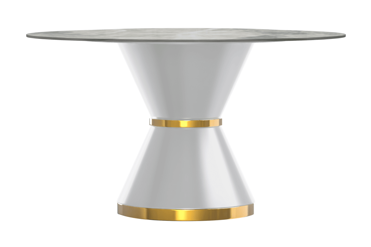 Modern Round Dining Table with a Glass/Stone Tabletop in Stainless Steel Seats 6 - 10 Qorvus Collection