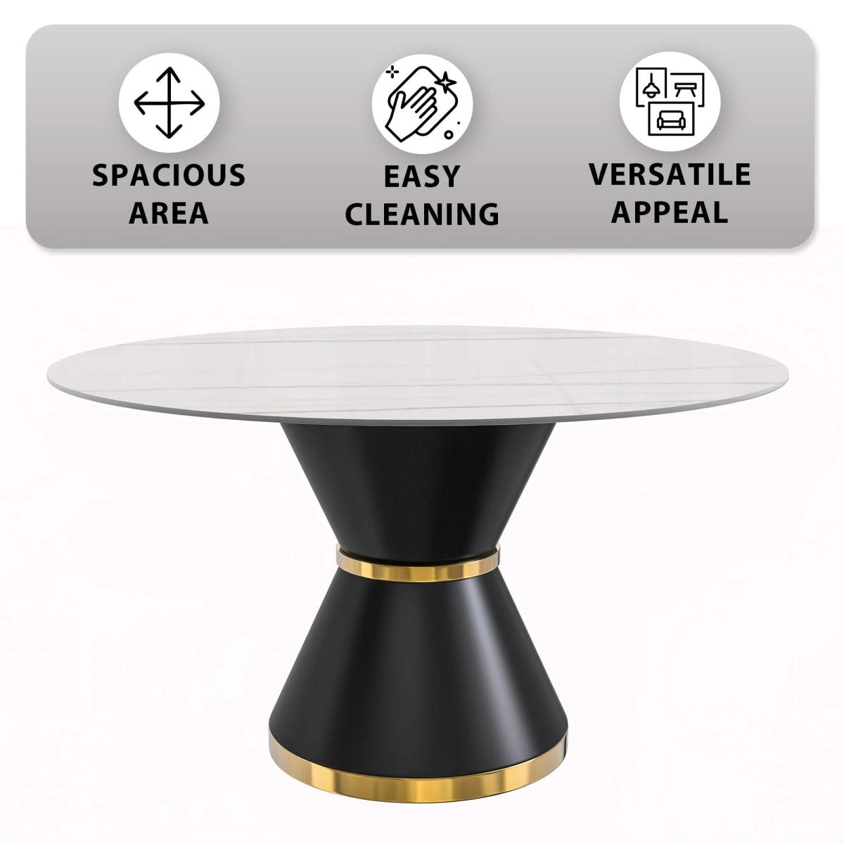 Modern Round Dining Table with a Glass/Stone Tabletop in Stainless Steel Seats 6 - 10 Qorvus Collection