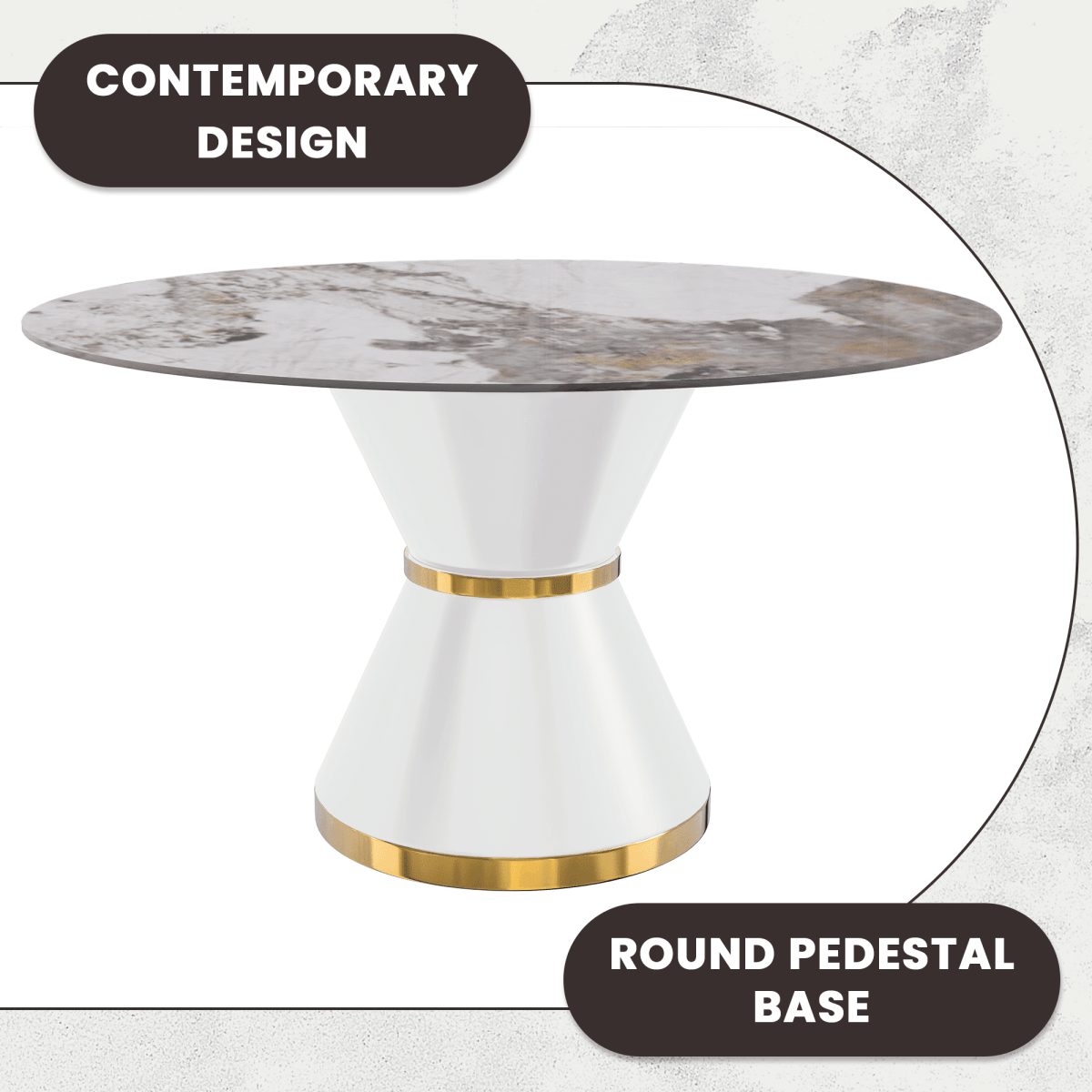 Modern Round Dining Table with a Glass/Stone Tabletop in Stainless Steel Seats 6 - 10 Qorvus Collection