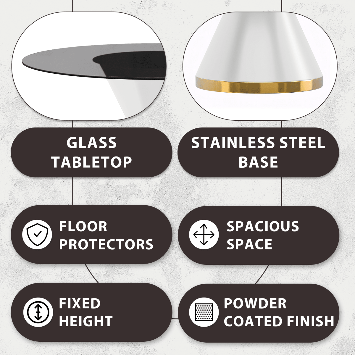 Modern Round Dining Table with a Glass/Stone Tabletop in Stainless Steel Seats 6 - 10 Qorvus Collection