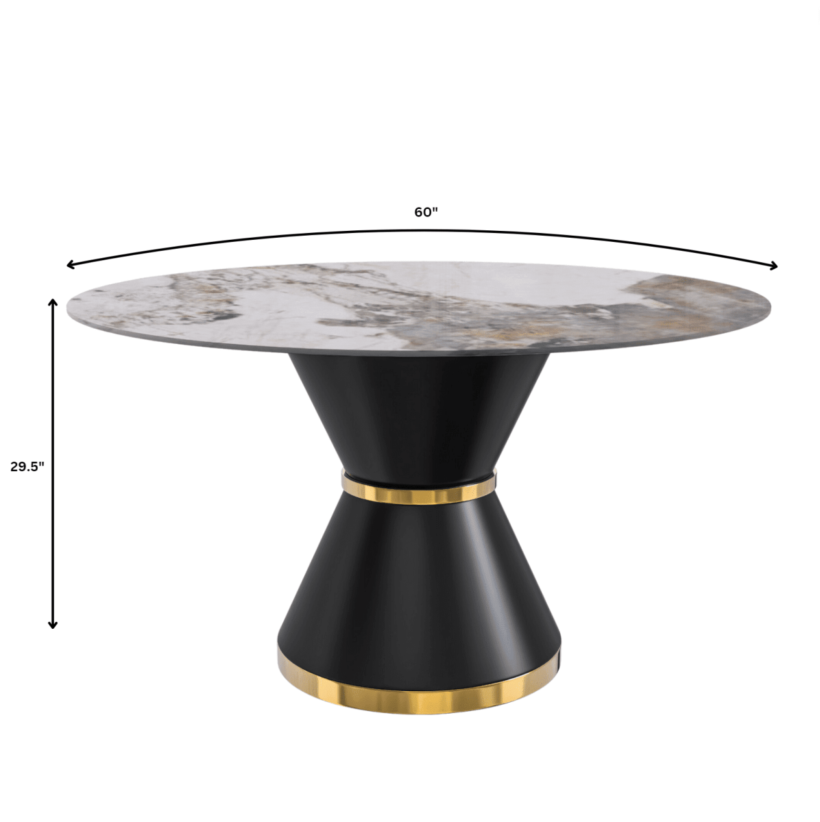 Modern Round Dining Table with a Glass/Stone Tabletop in Stainless Steel Seats 6 - 10 Qorvus Collection