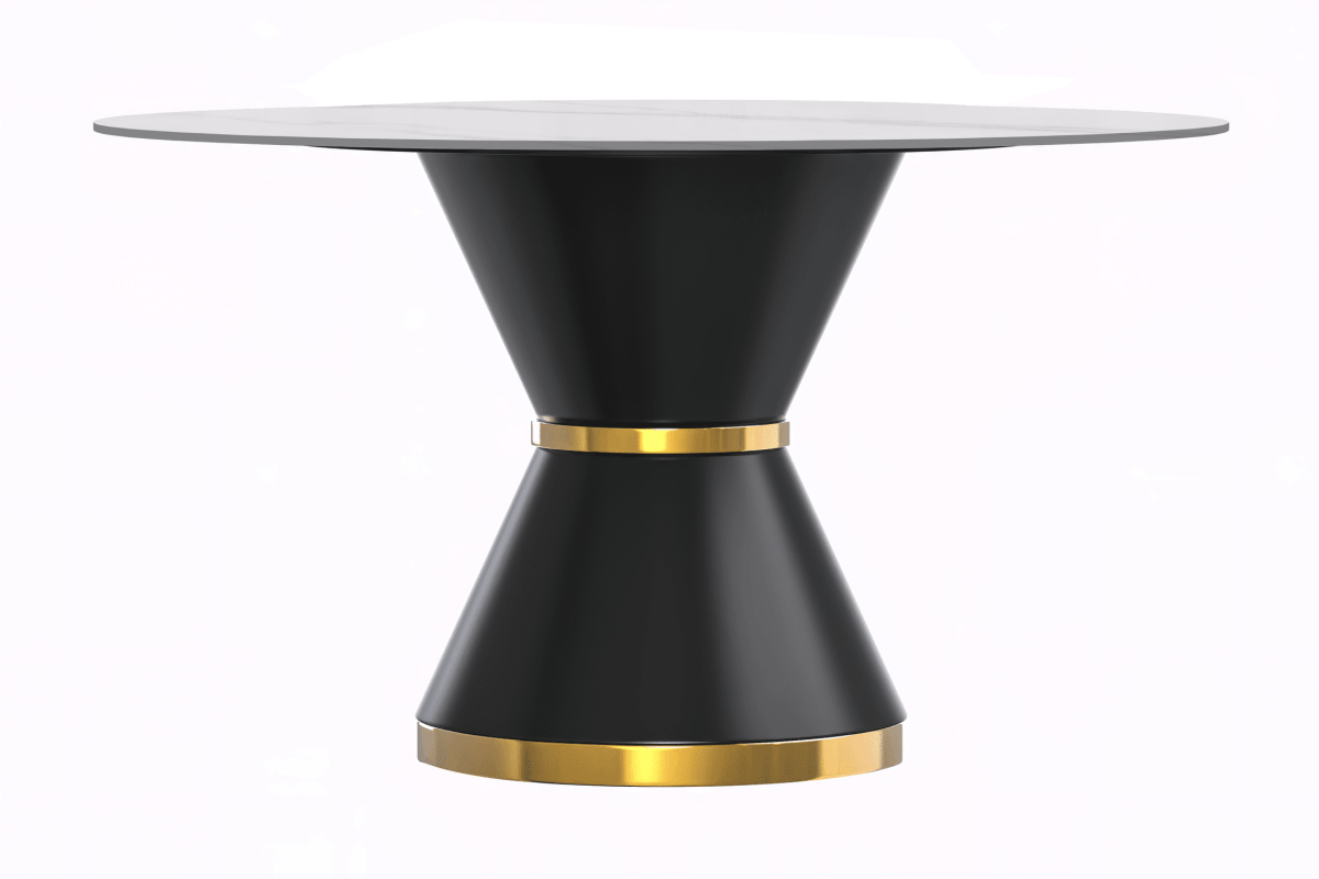 Modern Round Dining Table with a Glass/Stone Tabletop in Stainless Steel Seats 6 - 10 Qorvus Collection