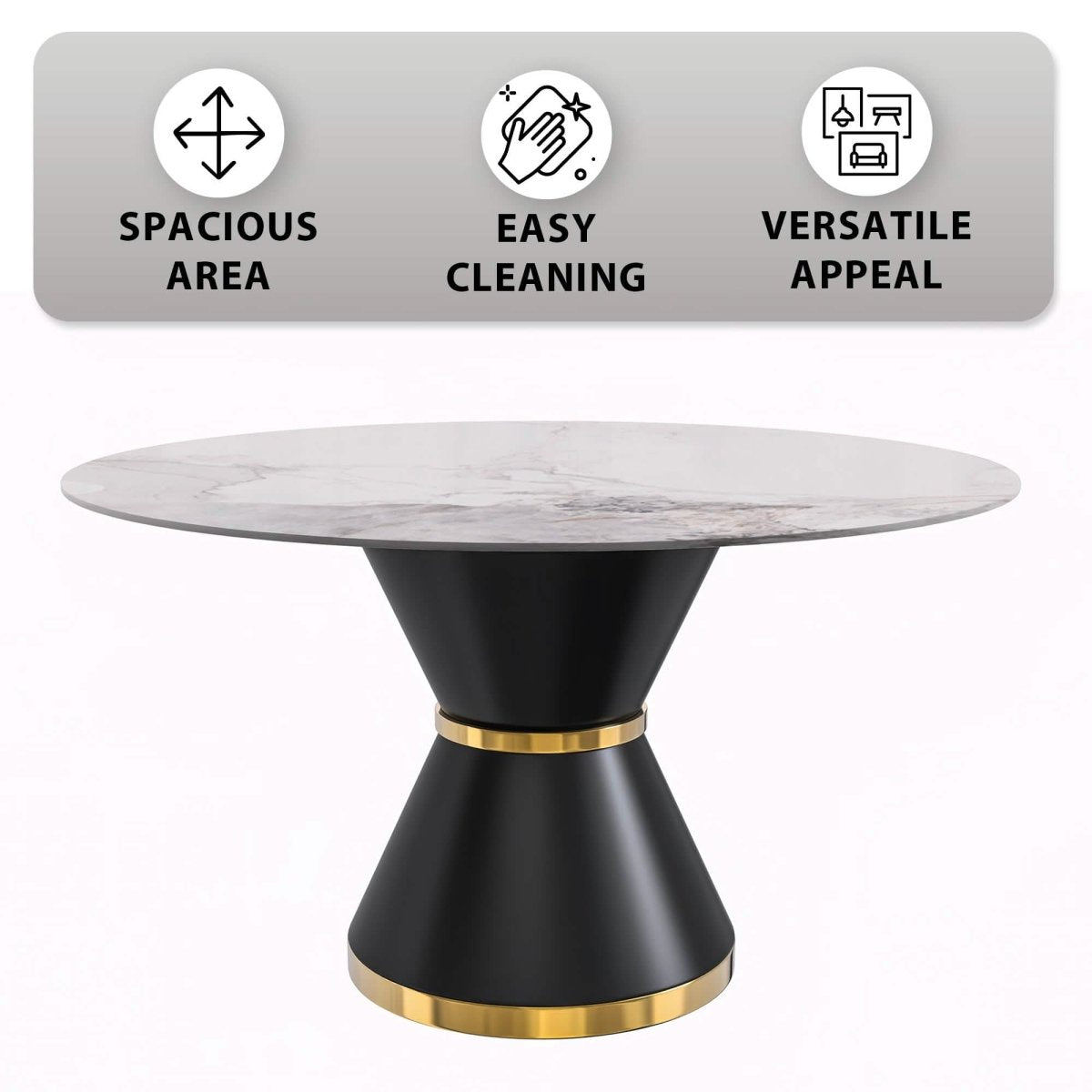 Modern Round Dining Table with a Glass/Stone Tabletop in Stainless Steel Seats 6 - 10 Qorvus Collection