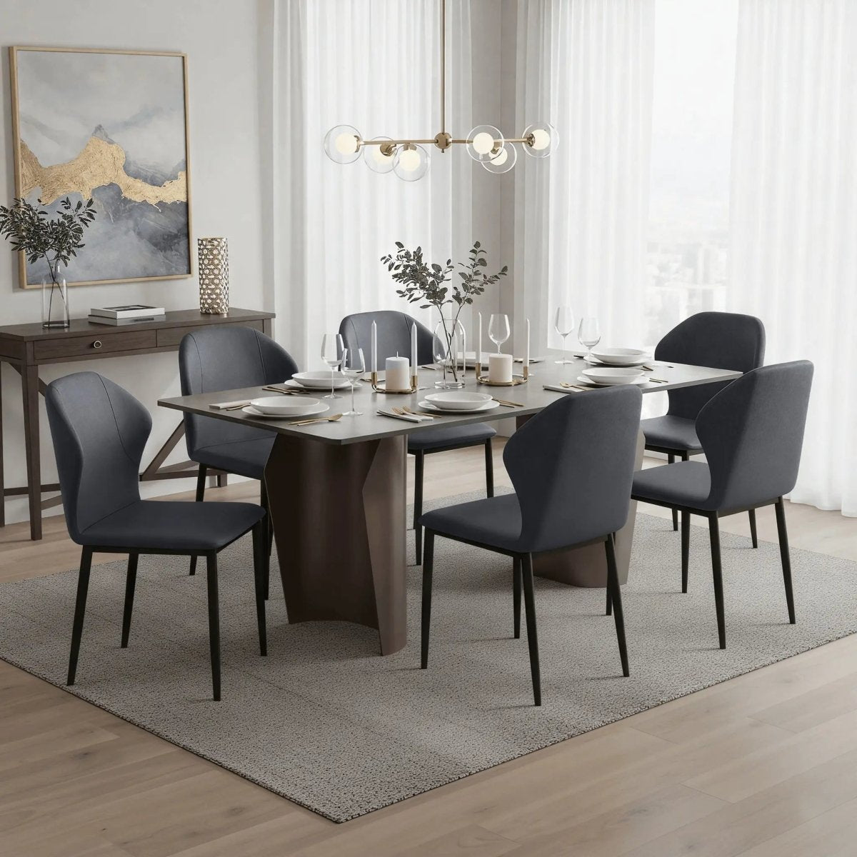 Mosaic Modern Dining Chair Upholstered Leather Vinyl Accent Chair with Curved Back Charcoal Dining Chair Leisuremod