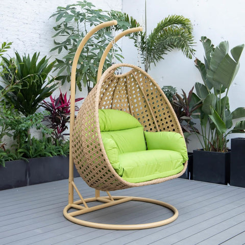 Mendoza 2-Person Wicker Hanging Egg Swing Chair with Removable Cushions with Iron Base