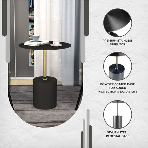 Malta Round Side Table Modern Accent End Table with Stainless Steel Pedestal Base