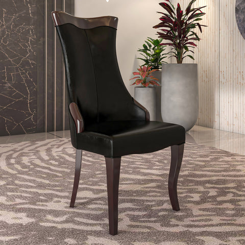 Novara Series Modern Dining Side Chair Upholstered in Leather/Velvet with Rubberwood Legs