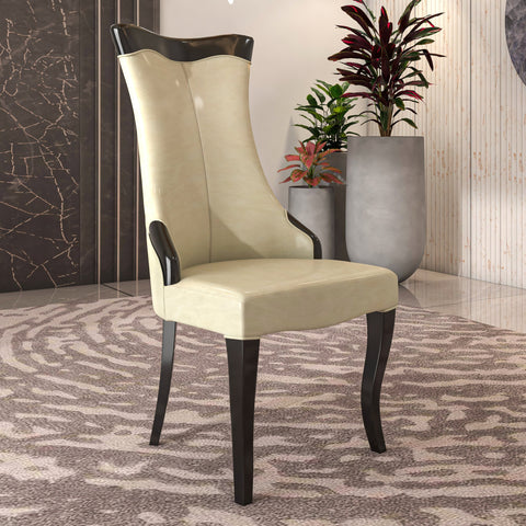 Novara Series Modern Dining Side Chair Upholstered in Leather/Velvet with Rubberwood Legs