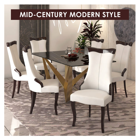 Novara Series Modern Dining Side Chair Upholstered in Leather/Velvet with Rubberwood Legs