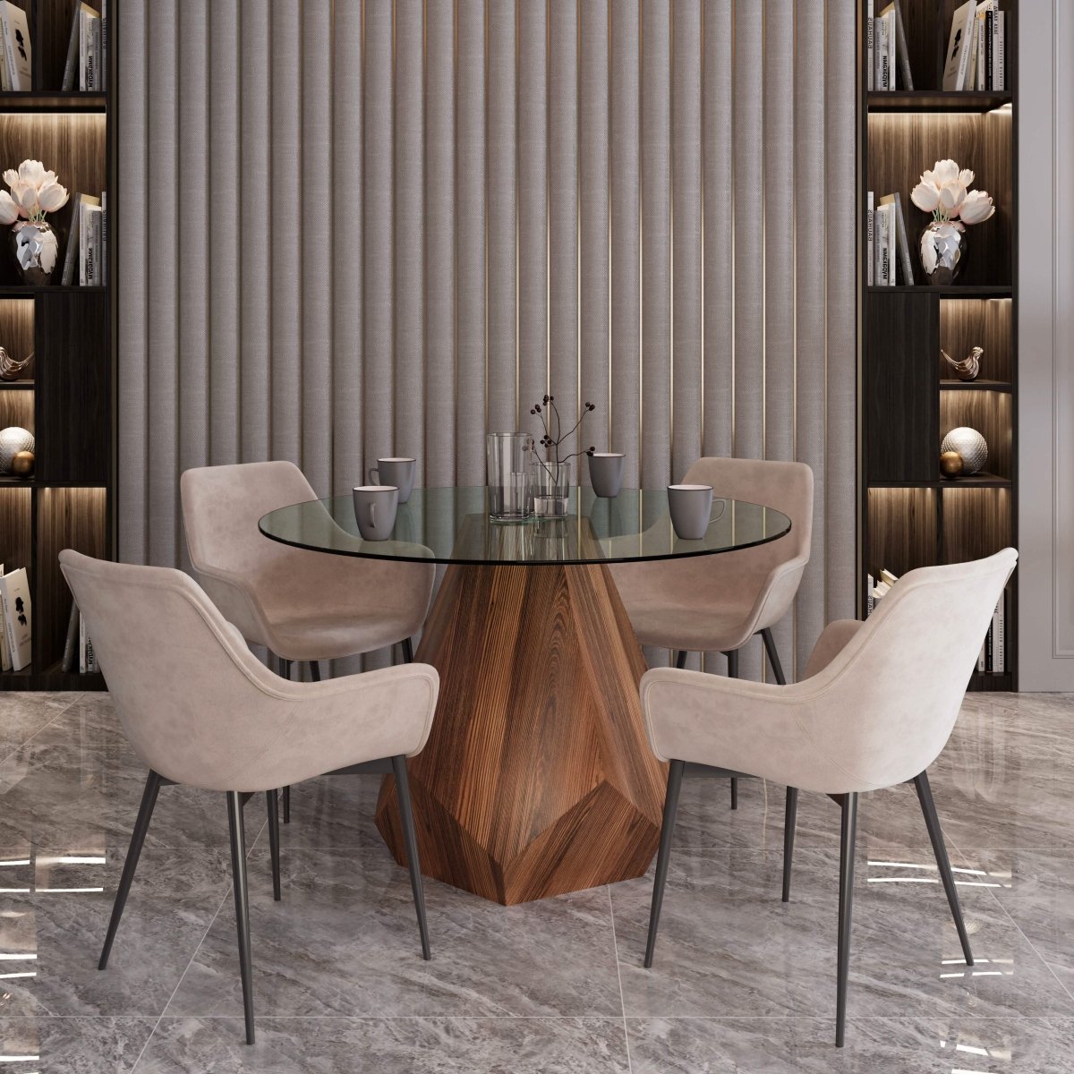 Nebo Modern Dining Table in Walnut Base with Glass/Sintered Stone Table Top