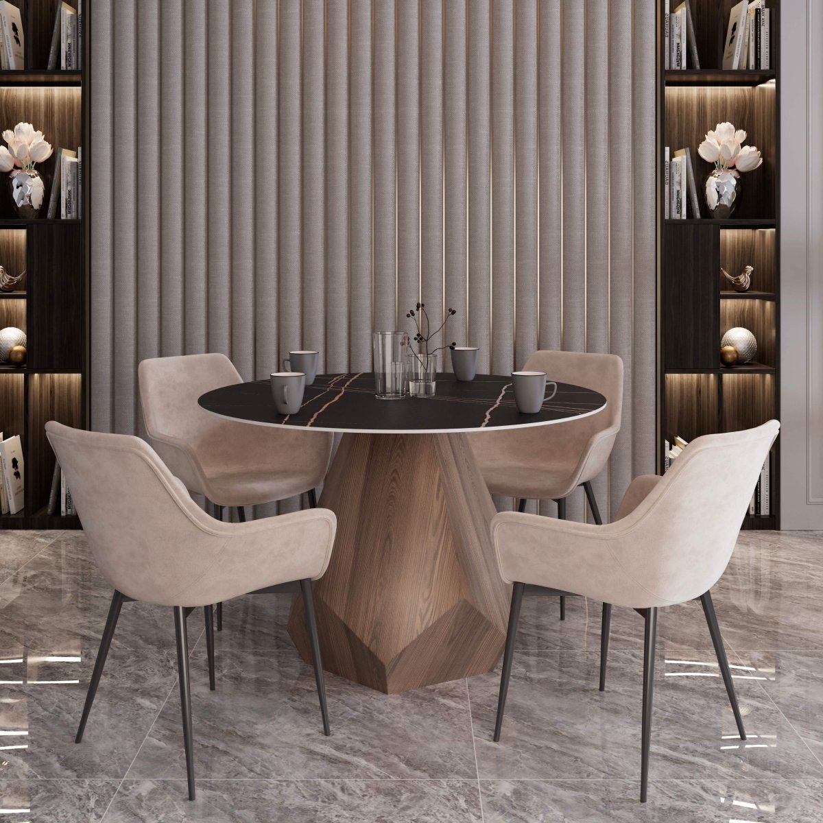 Nebo Modern Dining Table in Walnut Base with Glass/Sintered Stone Table Top