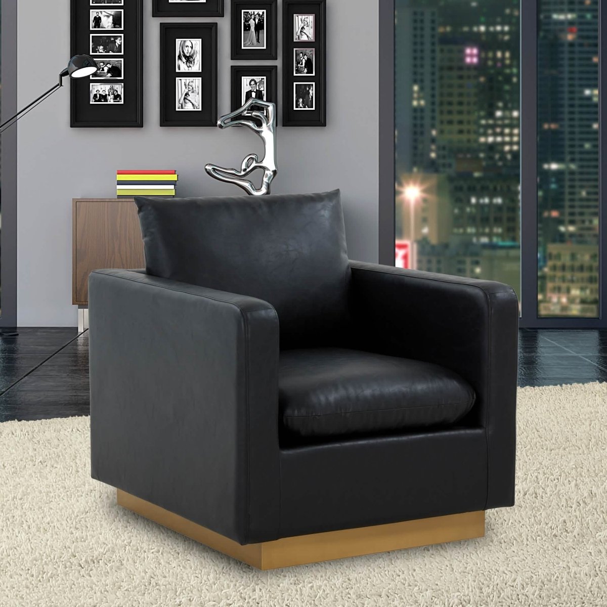 Nervo Modern Mid - Century Upholstered Velvet/Leather Accent Chair with Gold Base