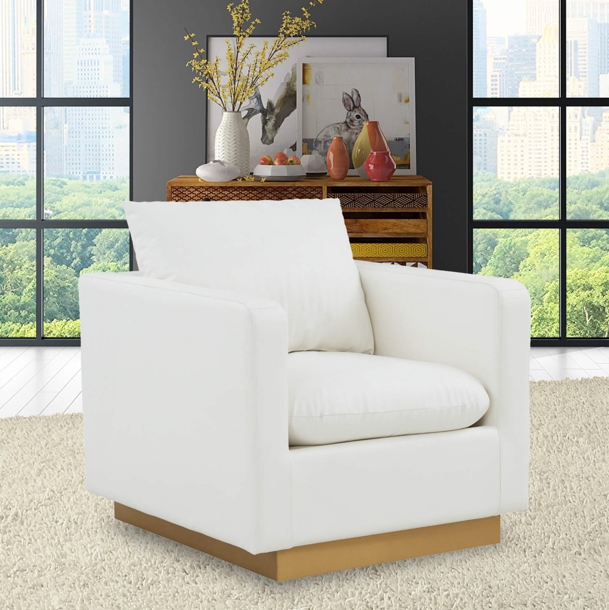 Nervo Modern Mid - Century Upholstered Velvet/Leather Accent Chair with Gold Base