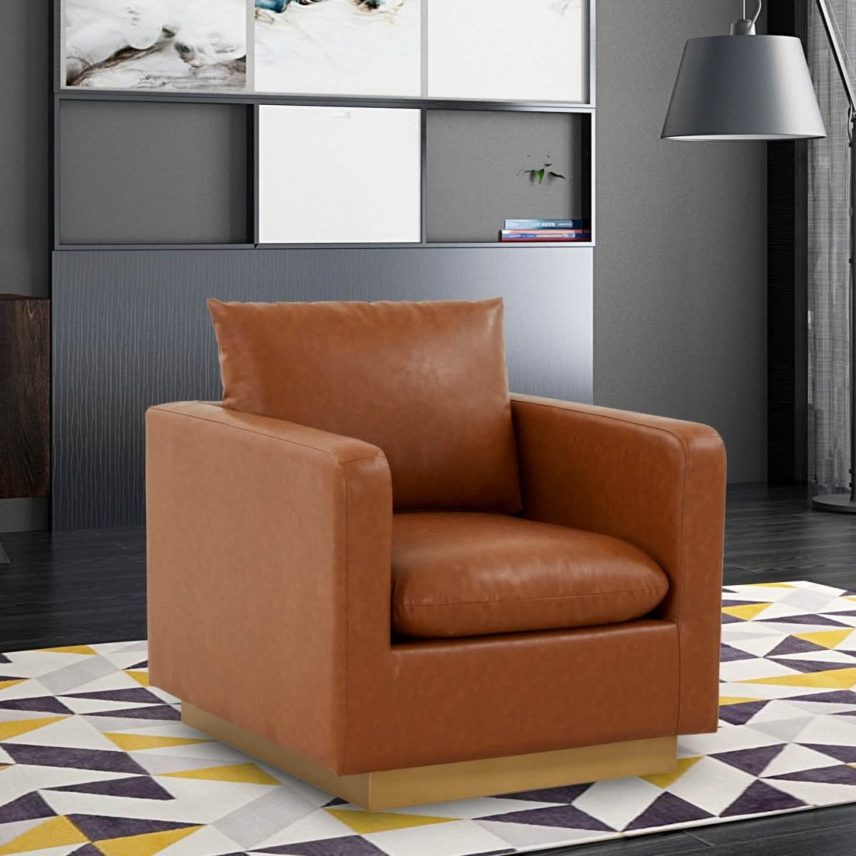 Nervo Modern Mid - Century Upholstered Velvet/Leather Accent Chair with Gold Base