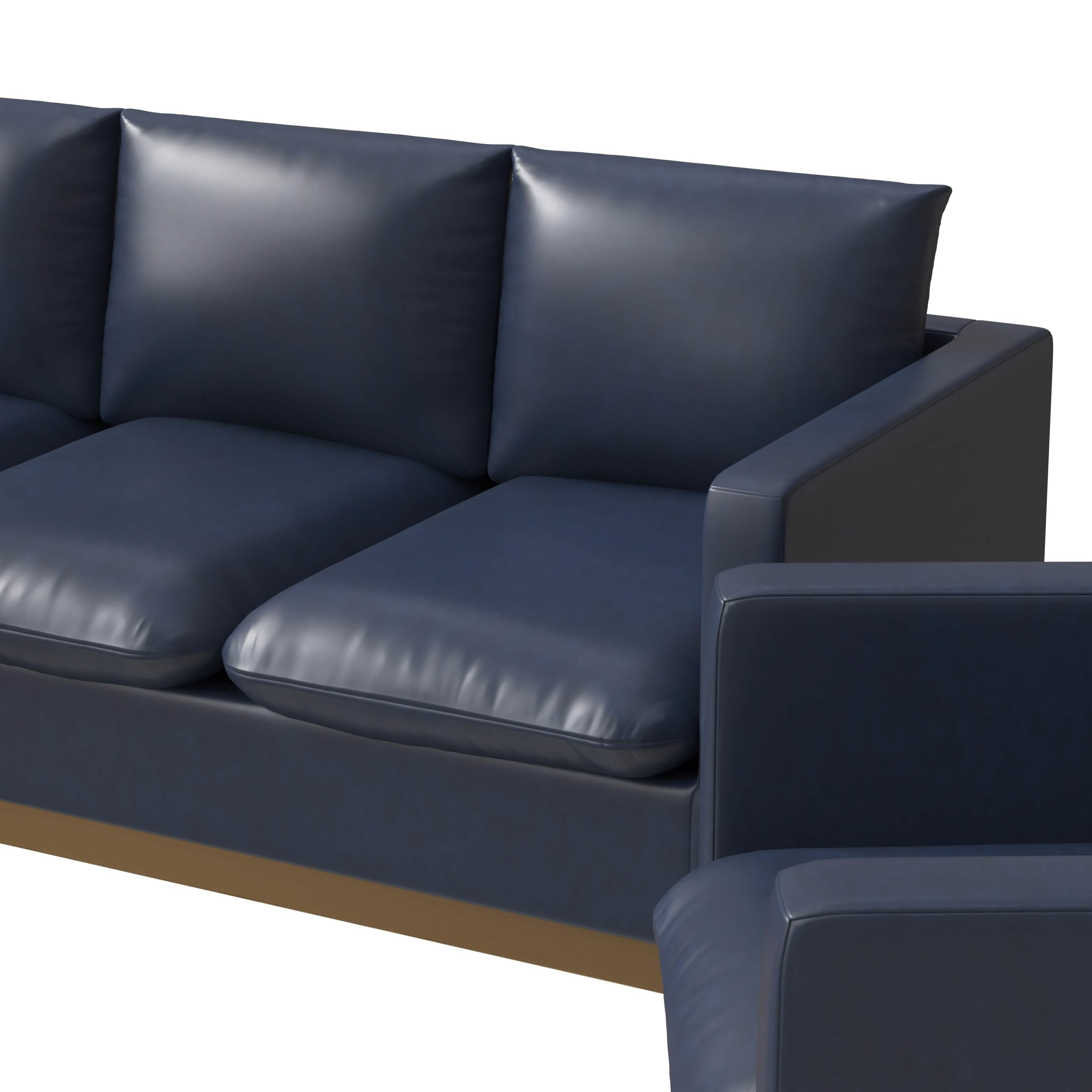 Nervo Velvet/Leather 3 - Piece Living Room Sofa Set With Gold Frame and Removable Cushions