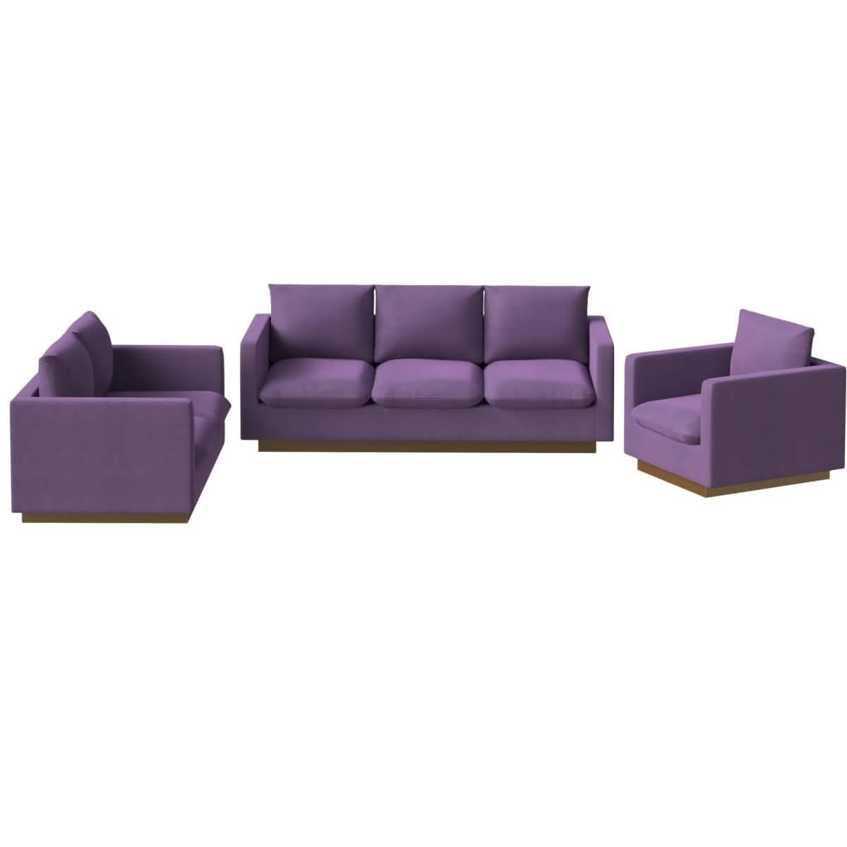 Nervo Velvet/Leather 3 - Piece Living Room Sofa Set With Gold Frame and Removable Cushions