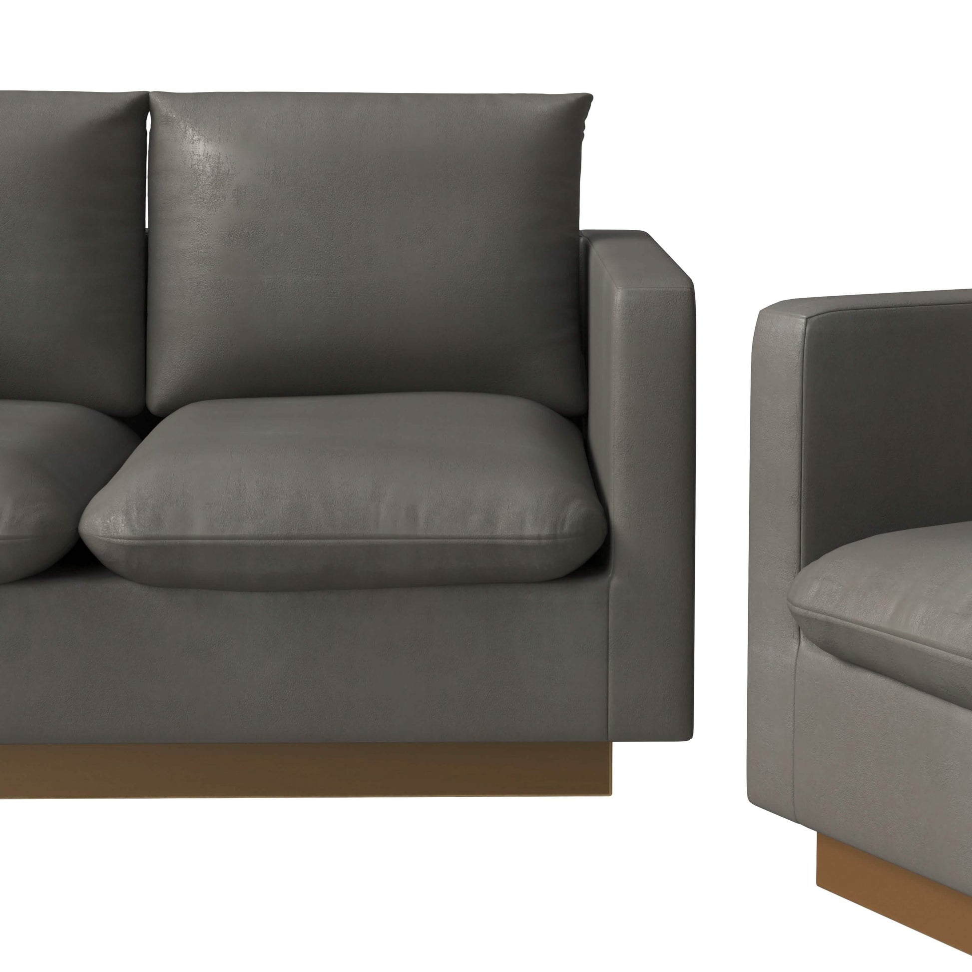 Nervo Velvet/Leather 3 - Piece Living Room Sofa Set With Gold Frame and Removable Cushions