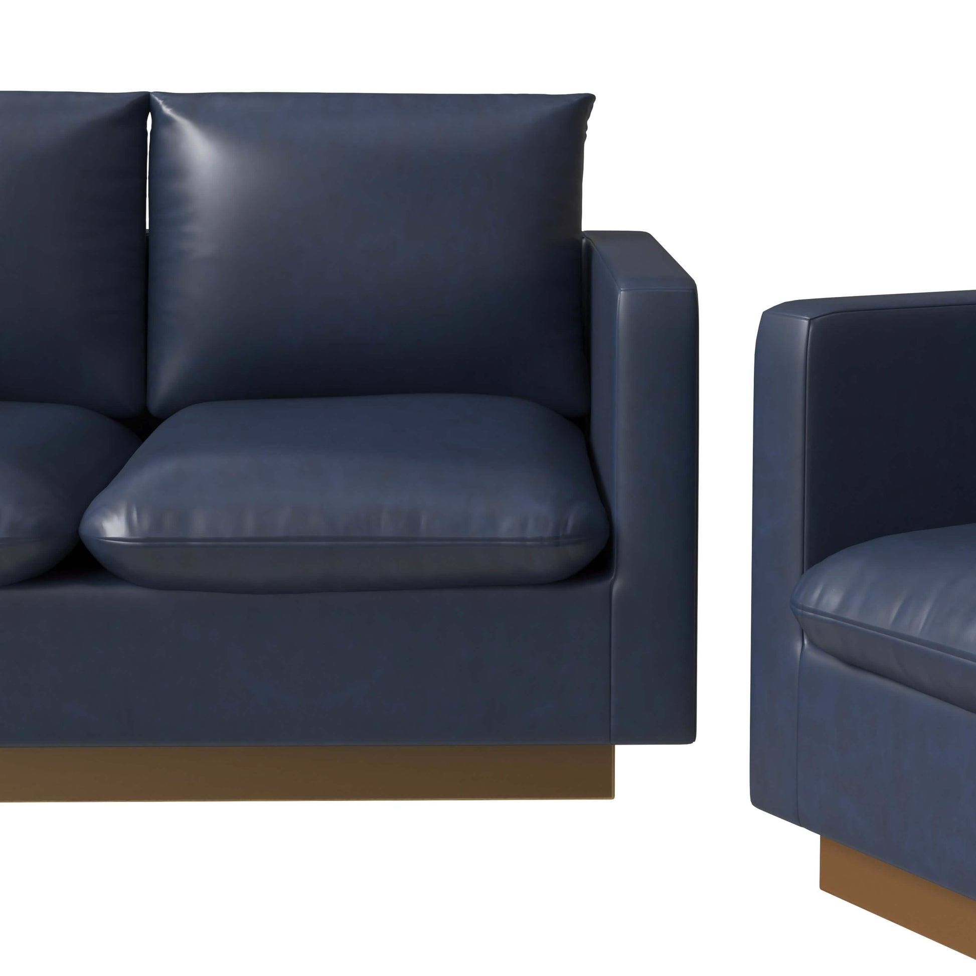 Nervo Velvet/Leather 3 - Piece Living Room Sofa Set With Gold Frame and Removable Cushions