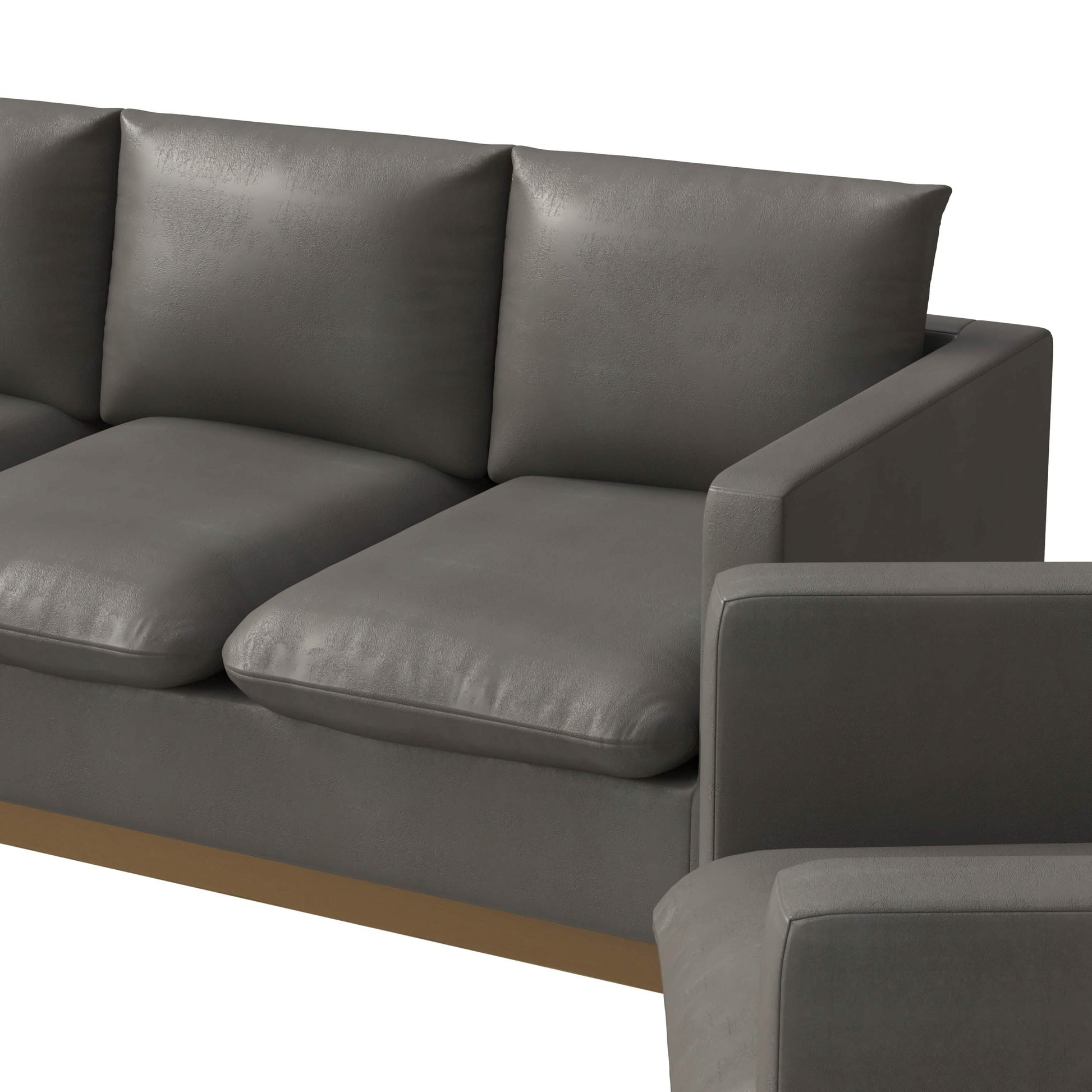 Nervo Velvet/Leather 3 - Piece Living Room Sofa Set With Gold Frame and Removable Cushions