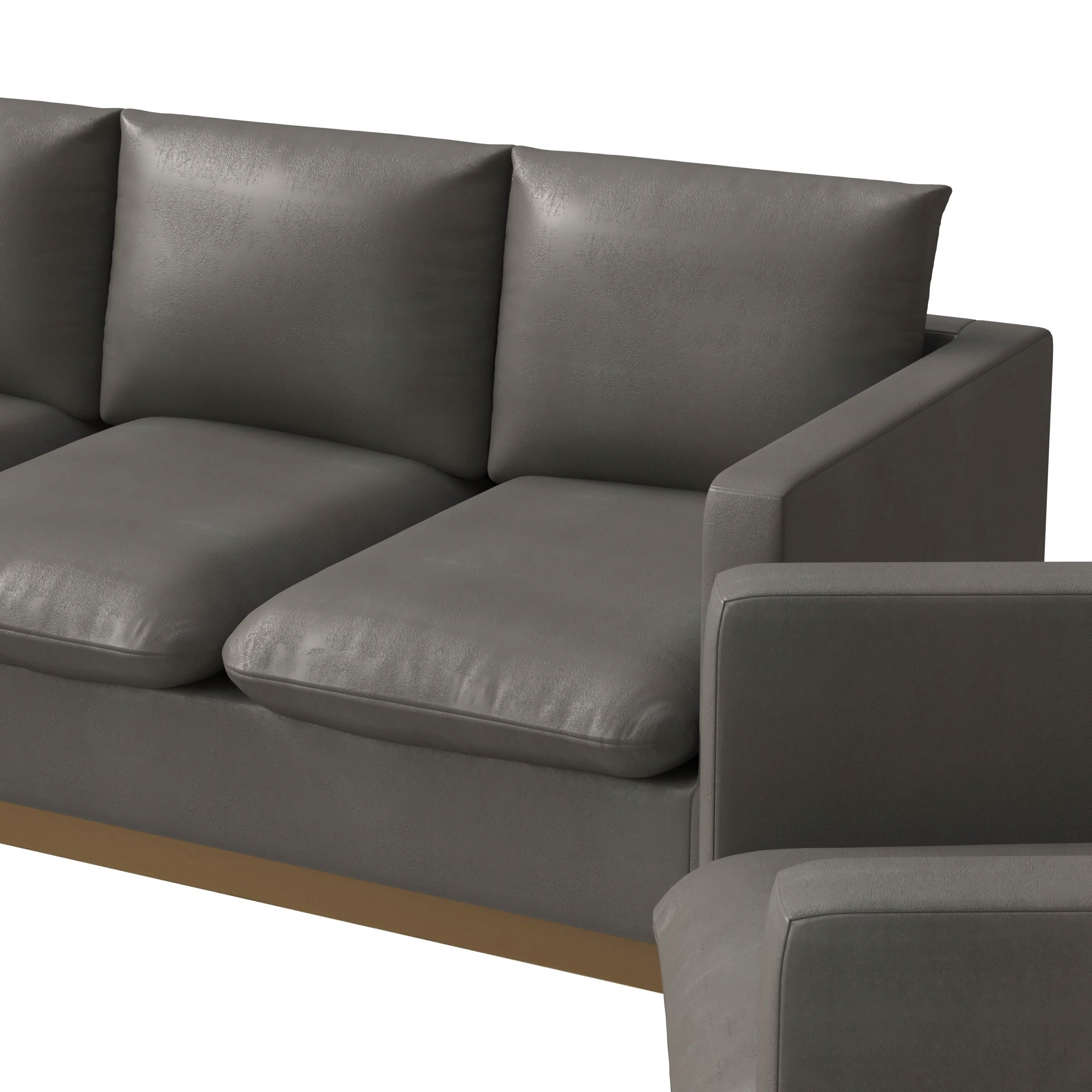Nervo Velvet/Leather 3 - Piece Living Room Sofa Set With Gold Frame and Removable Cushions