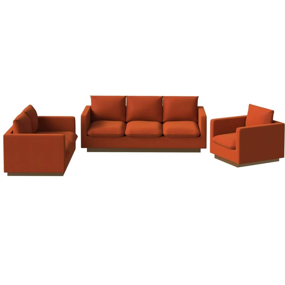 Nervo Velvet/Leather 3 - Piece Living Room Sofa Set With Gold Frame and Removable Cushions