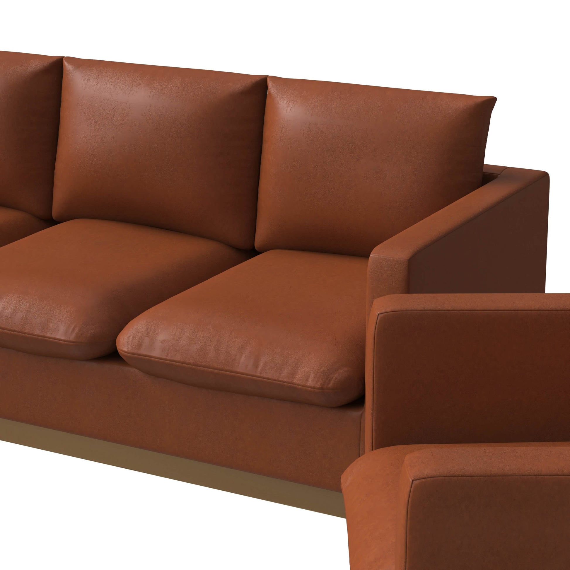 Nervo Velvet/Leather 3 - Piece Living Room Sofa Set With Gold Frame and Removable Cushions