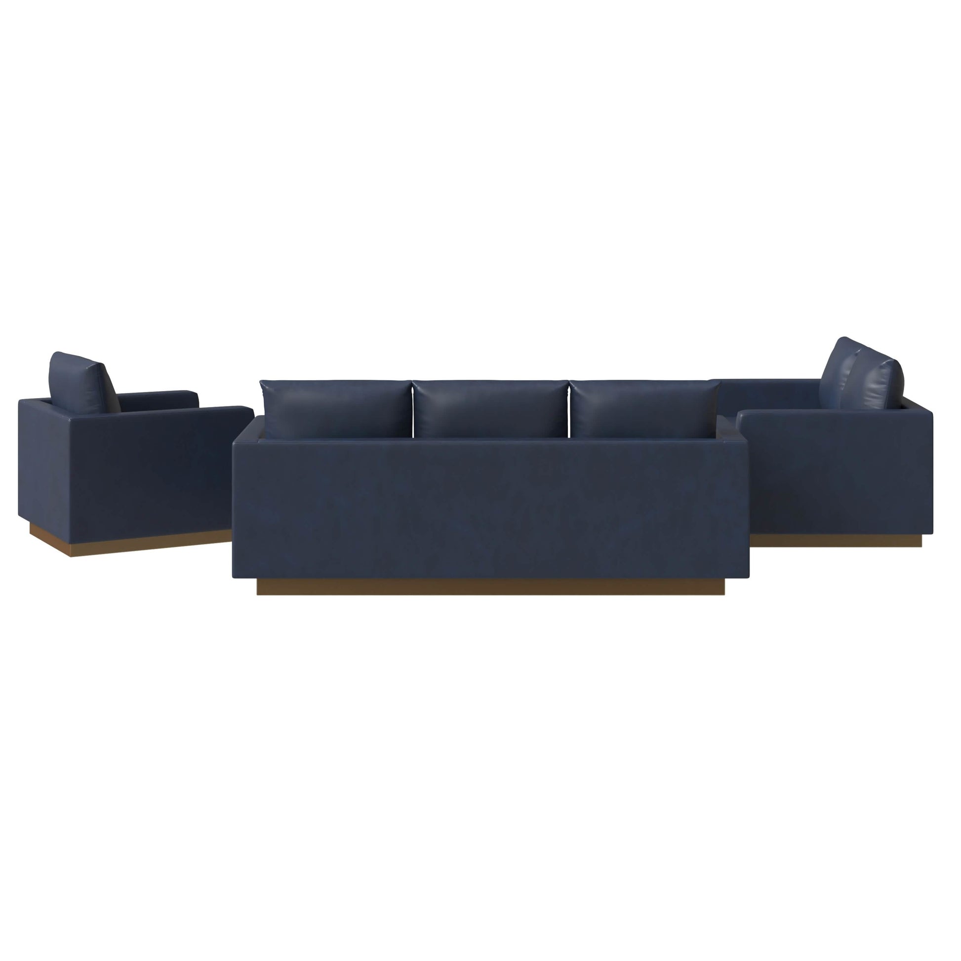 Nervo Velvet/Leather 3 - Piece Living Room Sofa Set With Gold Frame and Removable Cushions