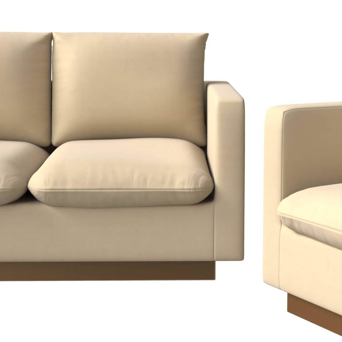 Nervo Velvet/Leather 3 - Piece Living Room Sofa Set With Gold Frame and Removable Cushions