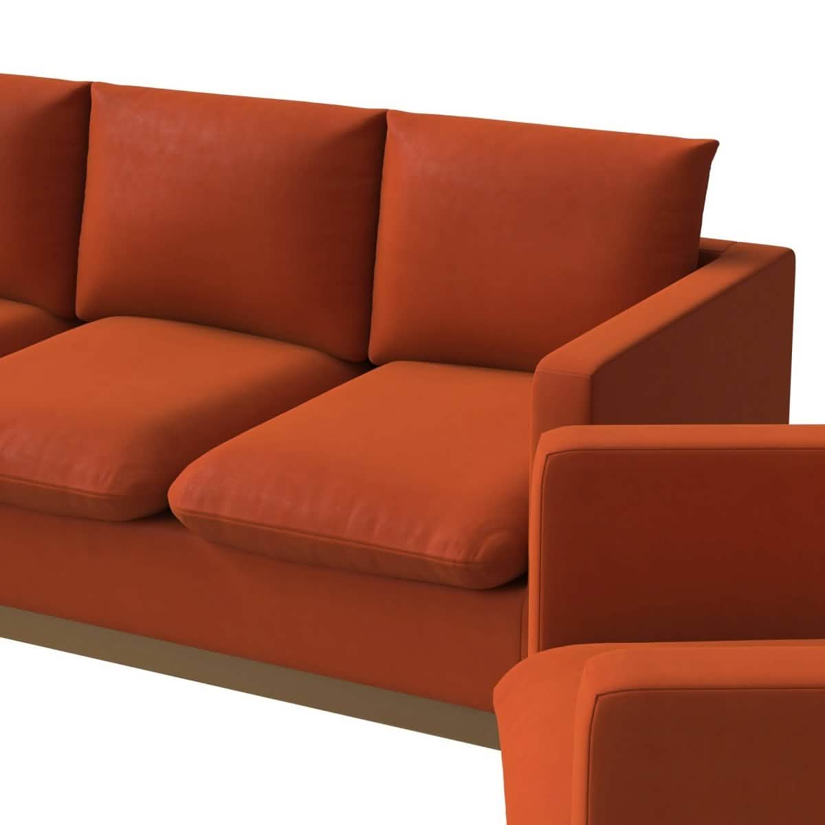 Nervo Velvet/Leather 3 - Piece Living Room Sofa Set With Gold Frame and Removable Cushions