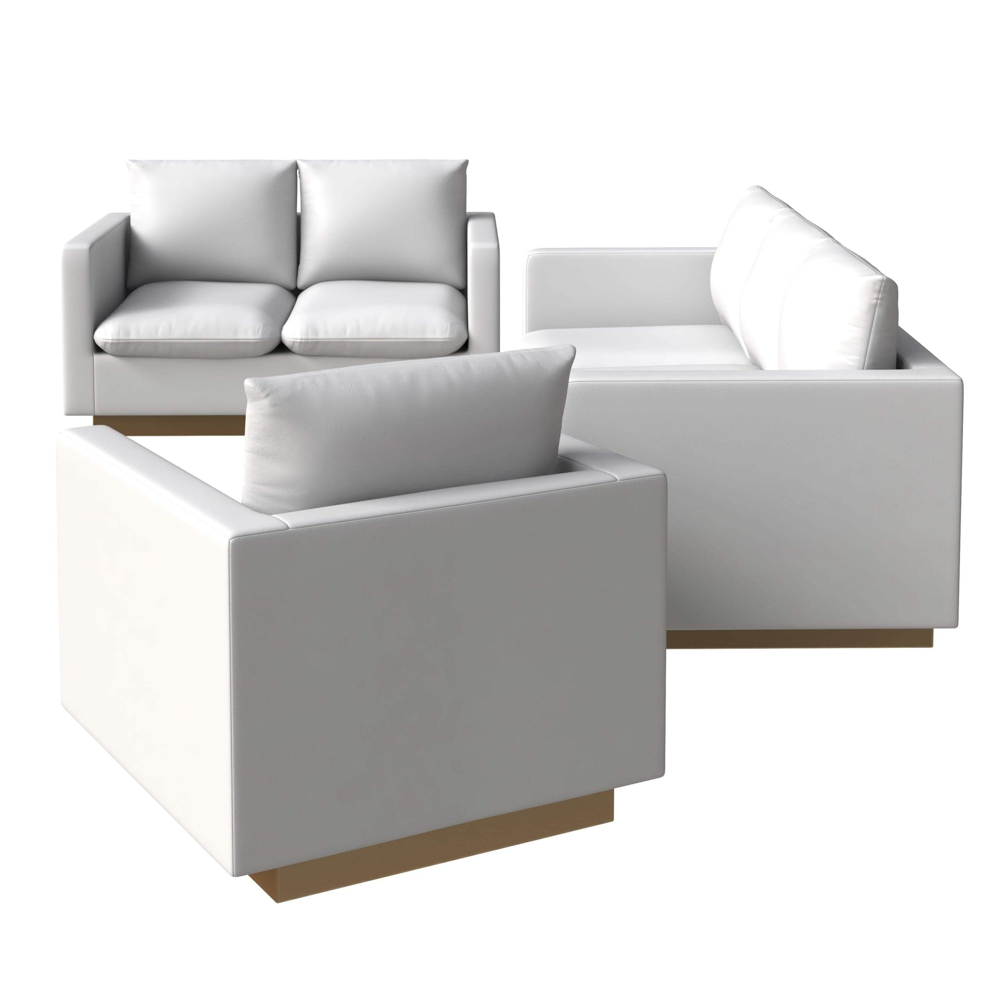 Nervo Velvet/Leather 3 - Piece Living Room Sofa Set With Gold Frame and Removable Cushions