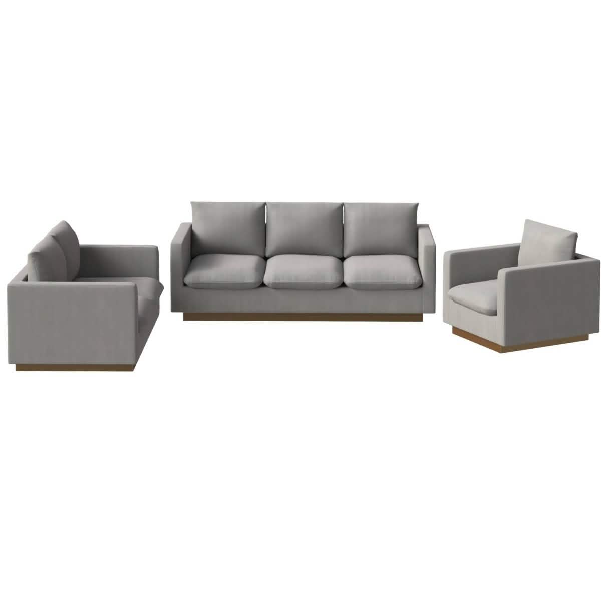 Nervo Velvet/Leather 3 - Piece Living Room Sofa Set With Gold Frame and Removable Cushions