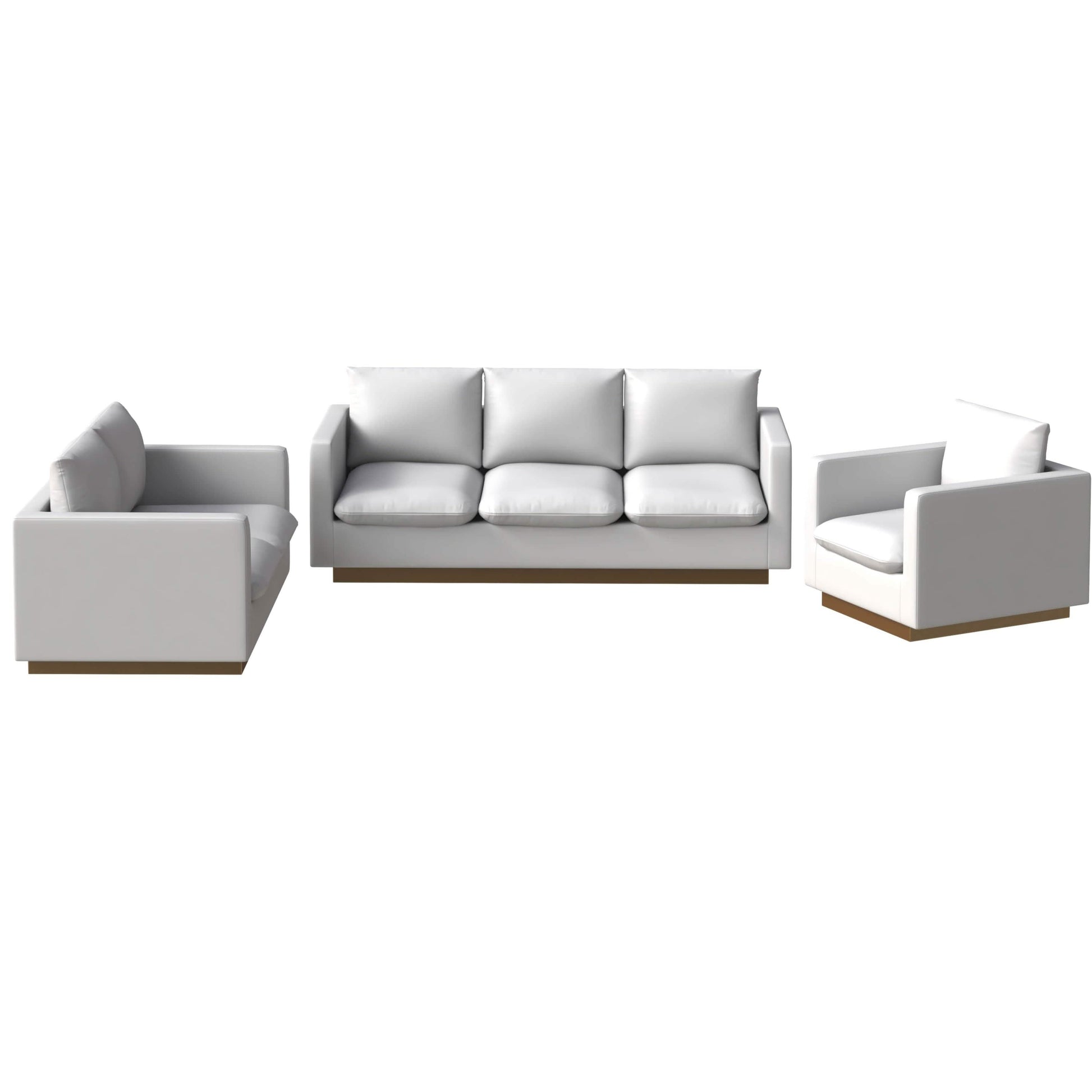 Nervo Velvet/Leather 3 - Piece Living Room Sofa Set With Gold Frame and Removable Cushions