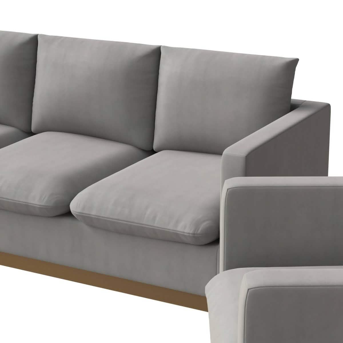 Nervo Velvet/Leather 3 - Piece Living Room Sofa Set With Gold Frame and Removable Cushions