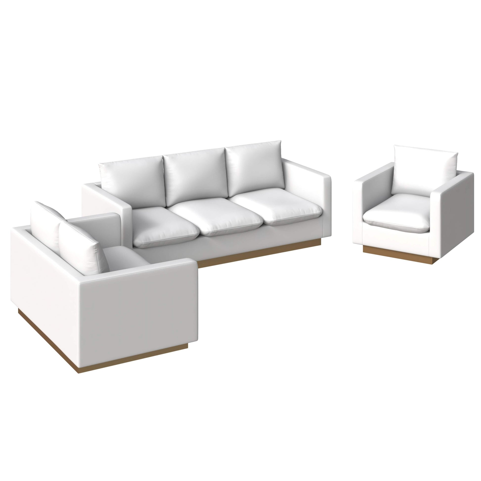 Nervo Velvet/Leather 3 - Piece Living Room Sofa Set With Gold Frame and Removable Cushions