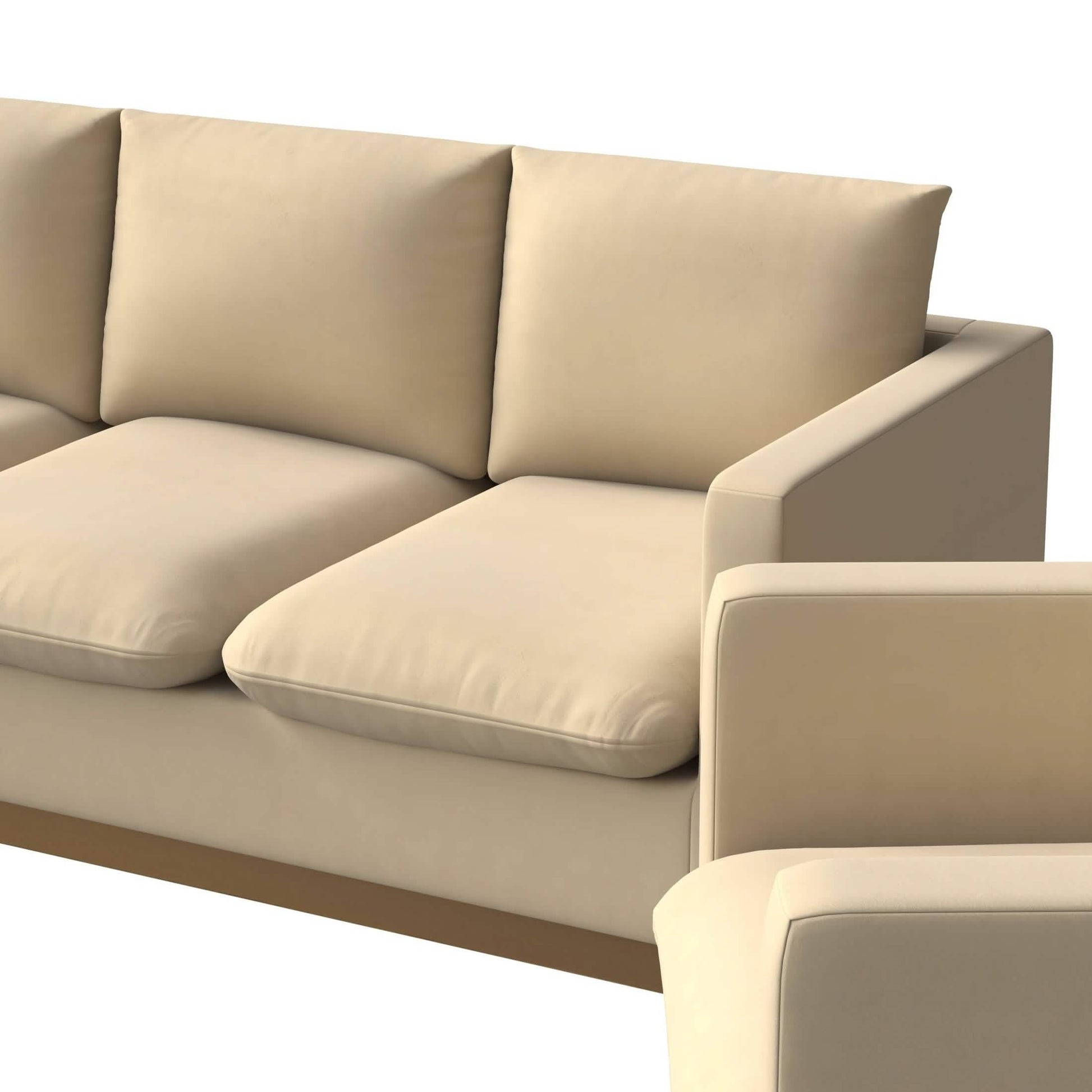 Nervo Velvet/Leather 3 - Piece Living Room Sofa Set With Gold Frame and Removable Cushions