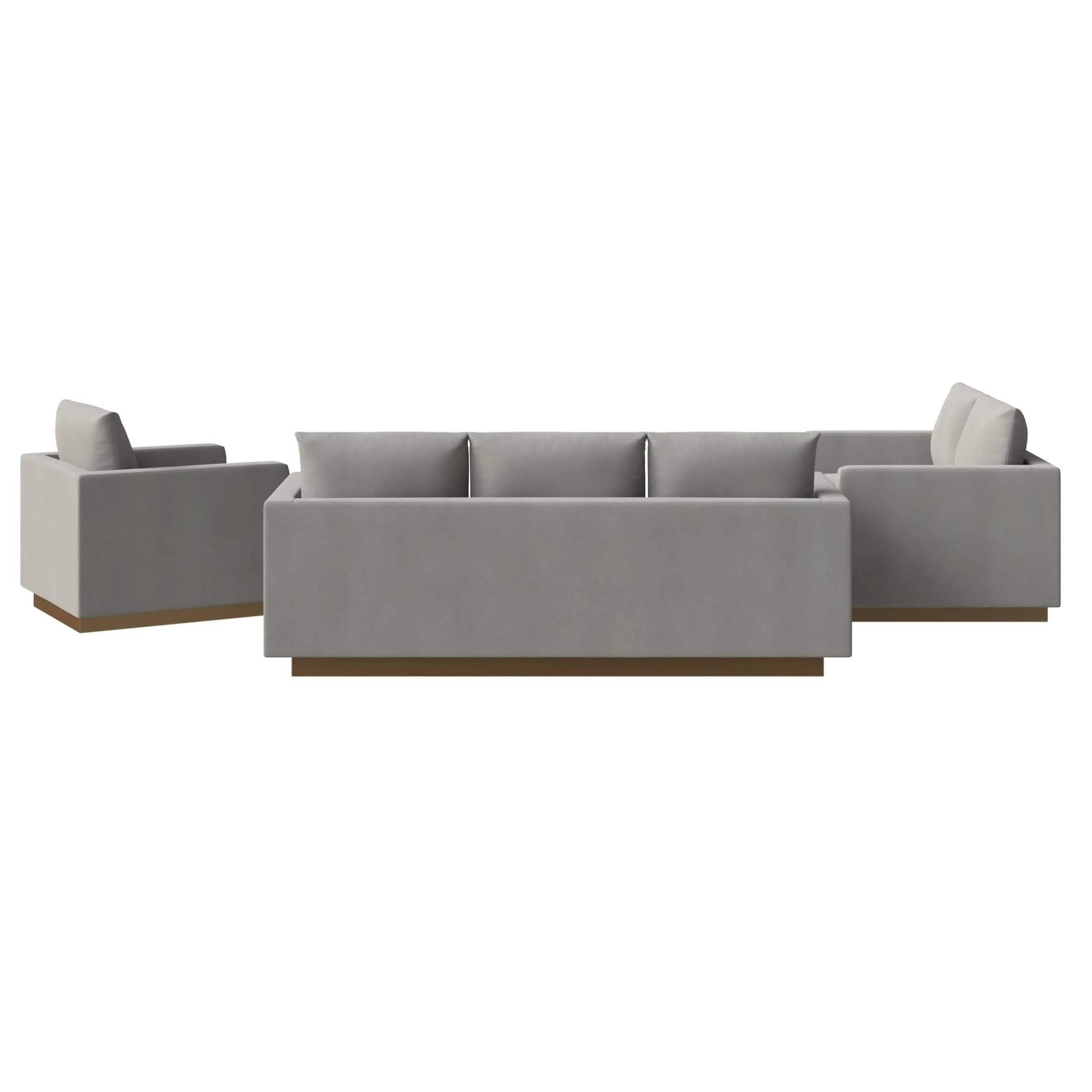 Nervo Velvet/Leather 3 - Piece Living Room Sofa Set With Gold Frame and Removable Cushions