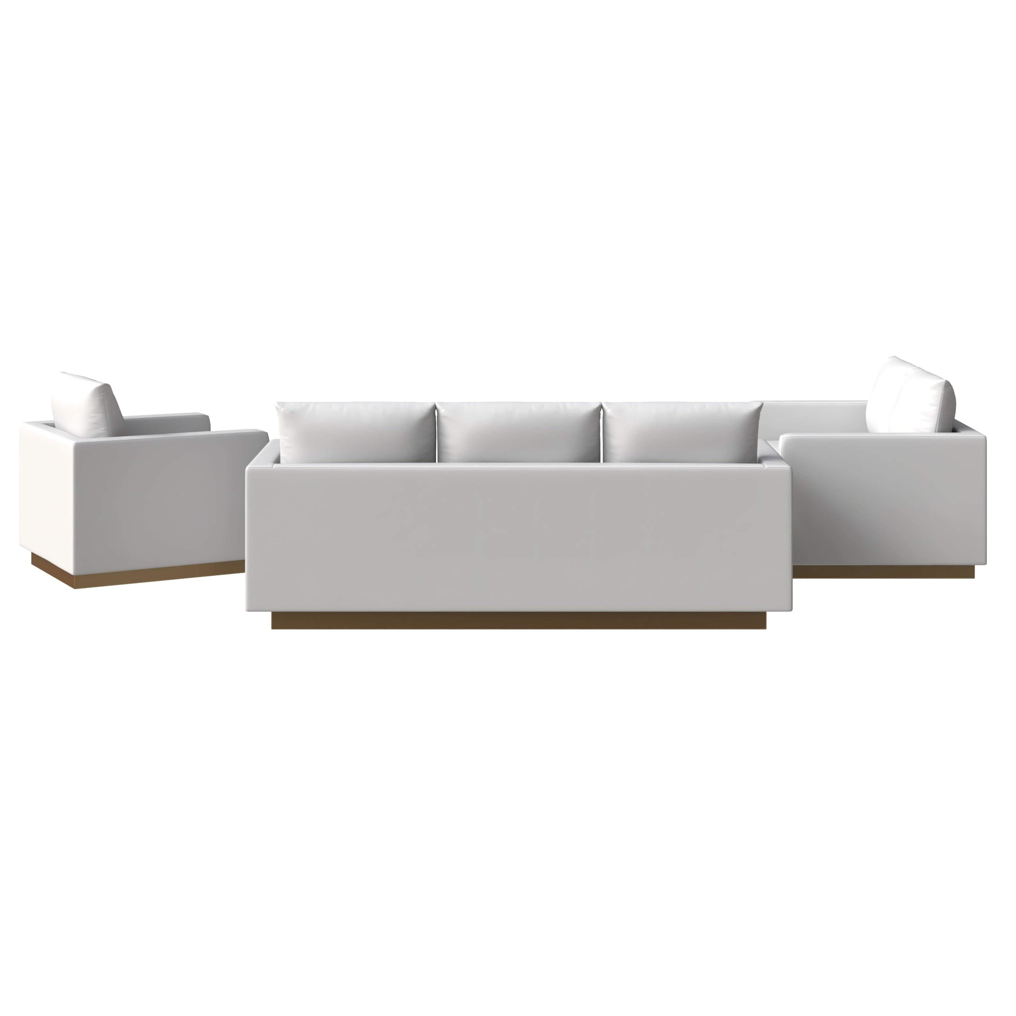 Nervo Velvet/Leather 3 - Piece Living Room Sofa Set With Gold Frame and Removable Cushions