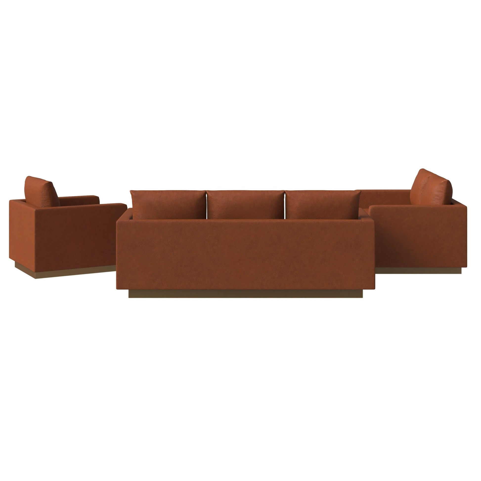 Nervo Velvet/Leather 3 - Piece Living Room Sofa Set With Gold Frame and Removable Cushions