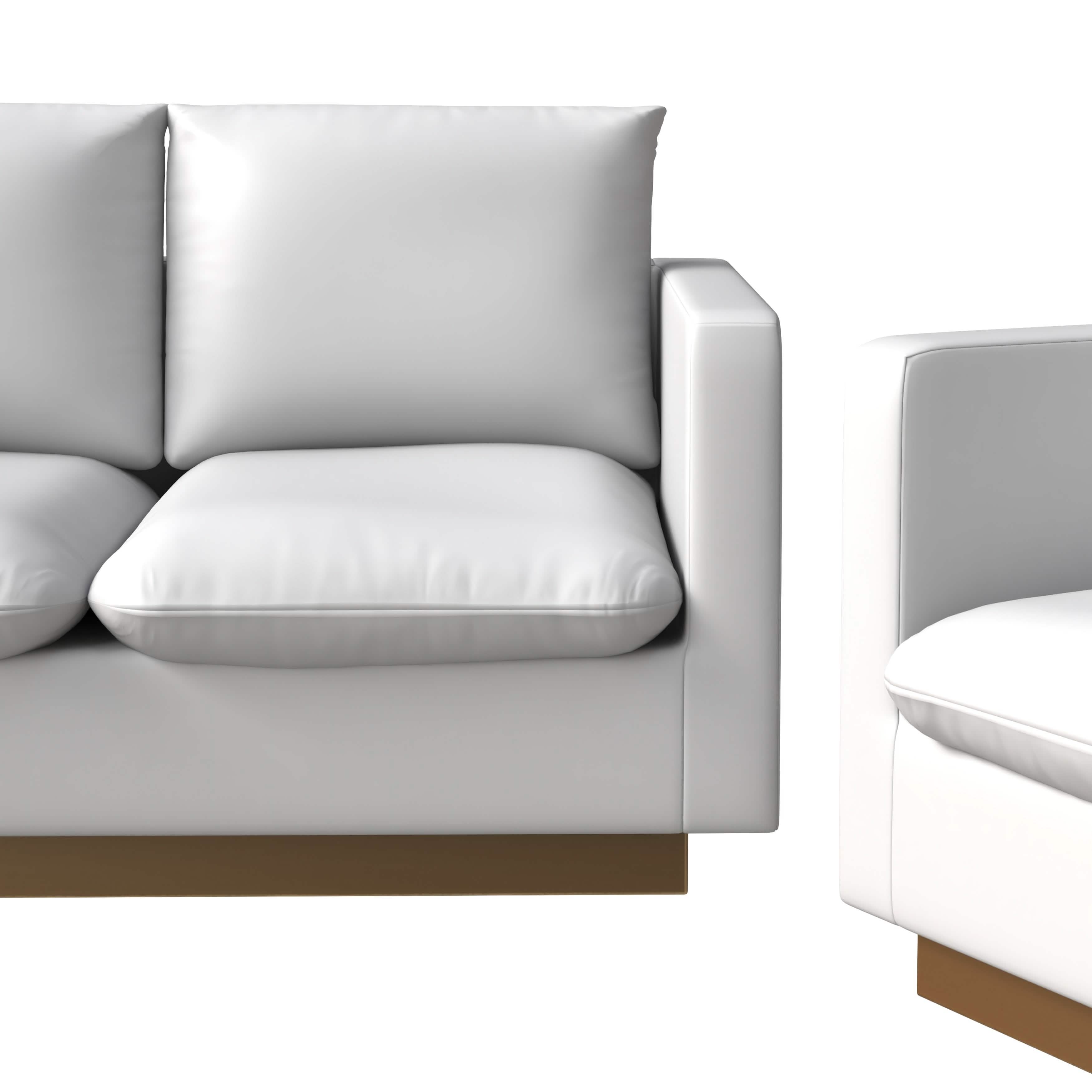 Nervo Velvet/Leather 3 - Piece Living Room Sofa Set With Gold Frame and Removable Cushions