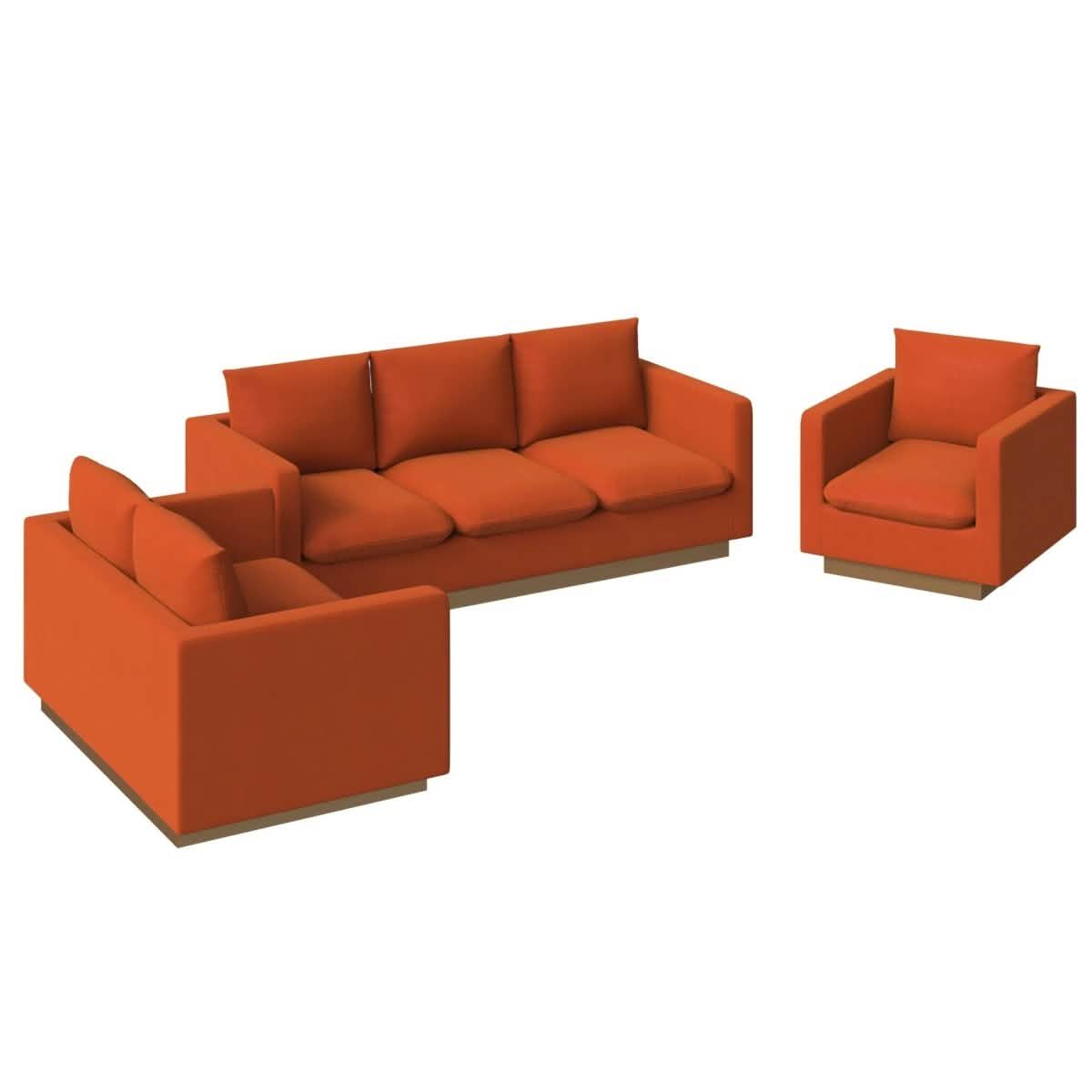 Nervo Velvet/Leather 3 - Piece Living Room Sofa Set With Gold Frame and Removable Cushions