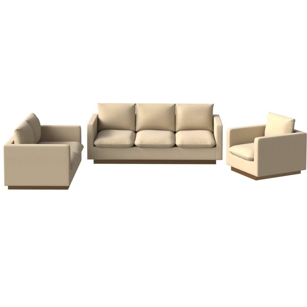 Nervo Velvet/Leather 3 - Piece Living Room Sofa Set With Gold Frame and Removable Cushions