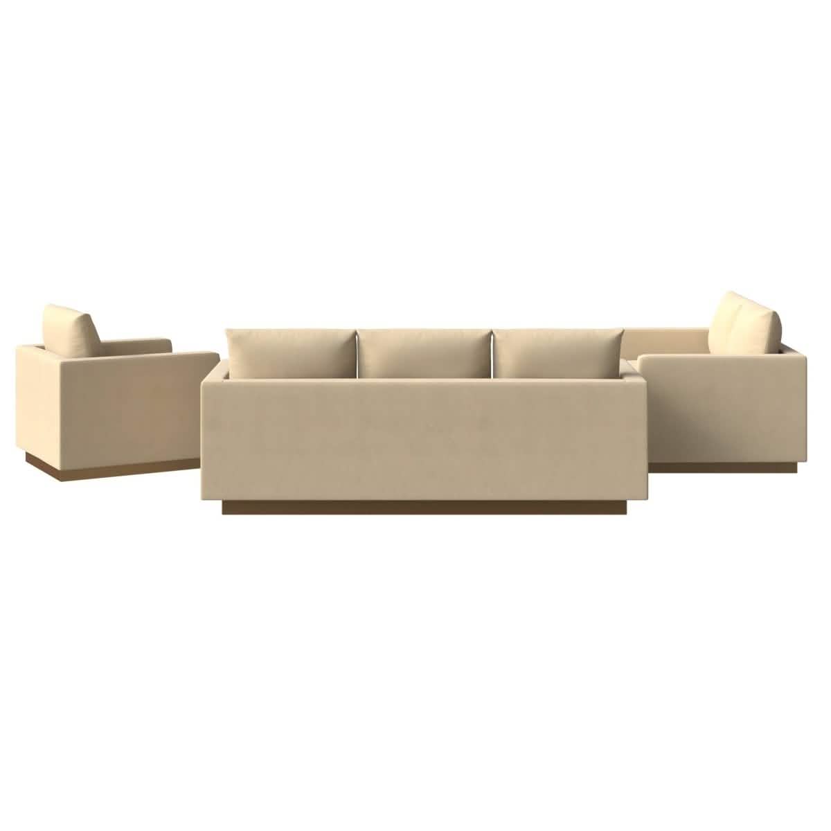 Nervo Velvet/Leather 3 - Piece Living Room Sofa Set With Gold Frame and Removable Cushions