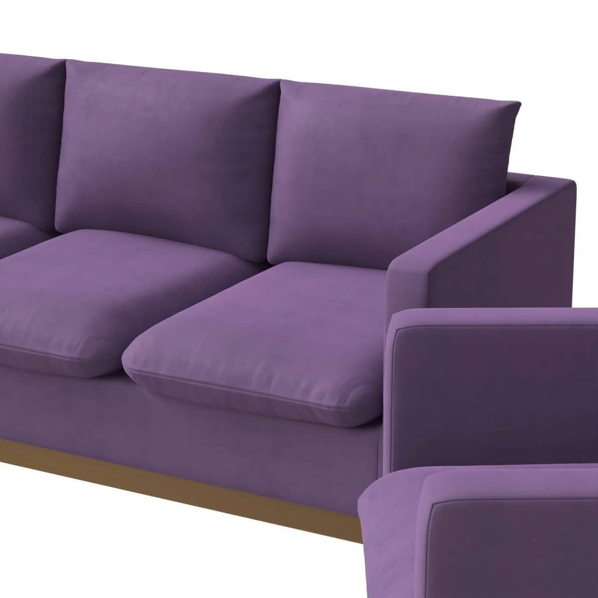 Nervo Velvet/Leather 3 - Piece Living Room Sofa Set With Gold Frame and Removable Cushions