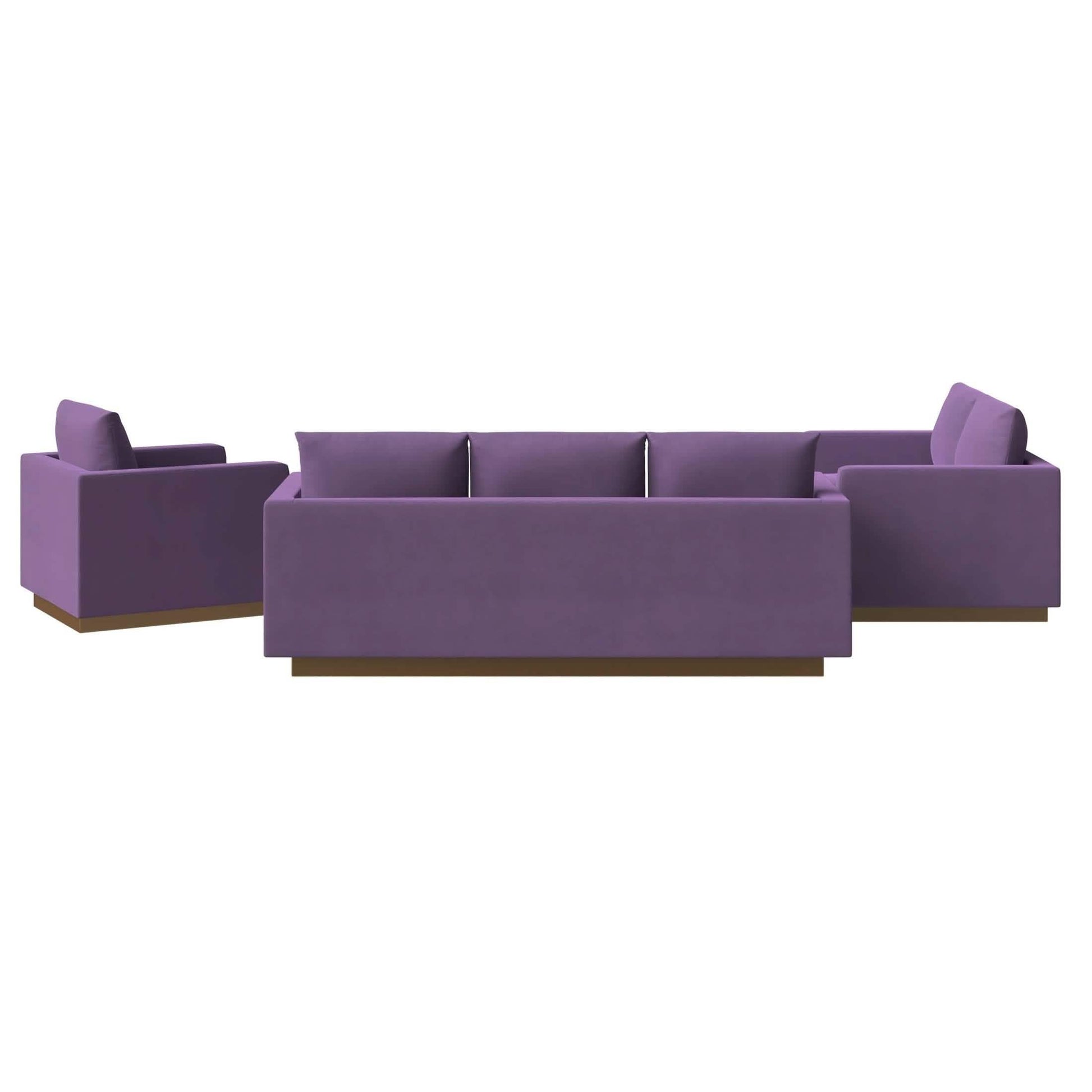 Nervo Velvet/Leather 3 - Piece Living Room Sofa Set With Gold Frame and Removable Cushions